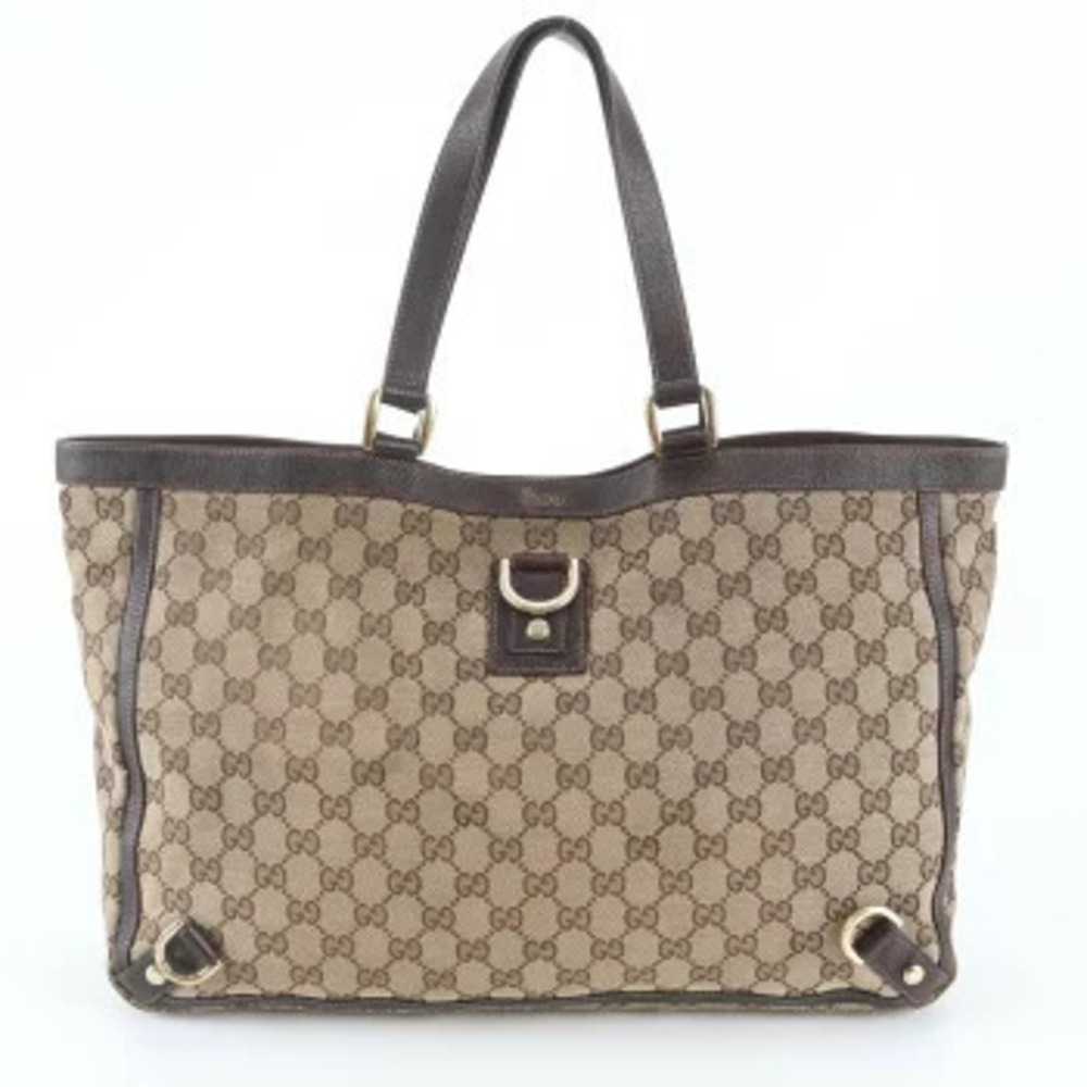 Gucci GG Canvas Abbey Leather 2Way Shoulder Tote Bag Brown